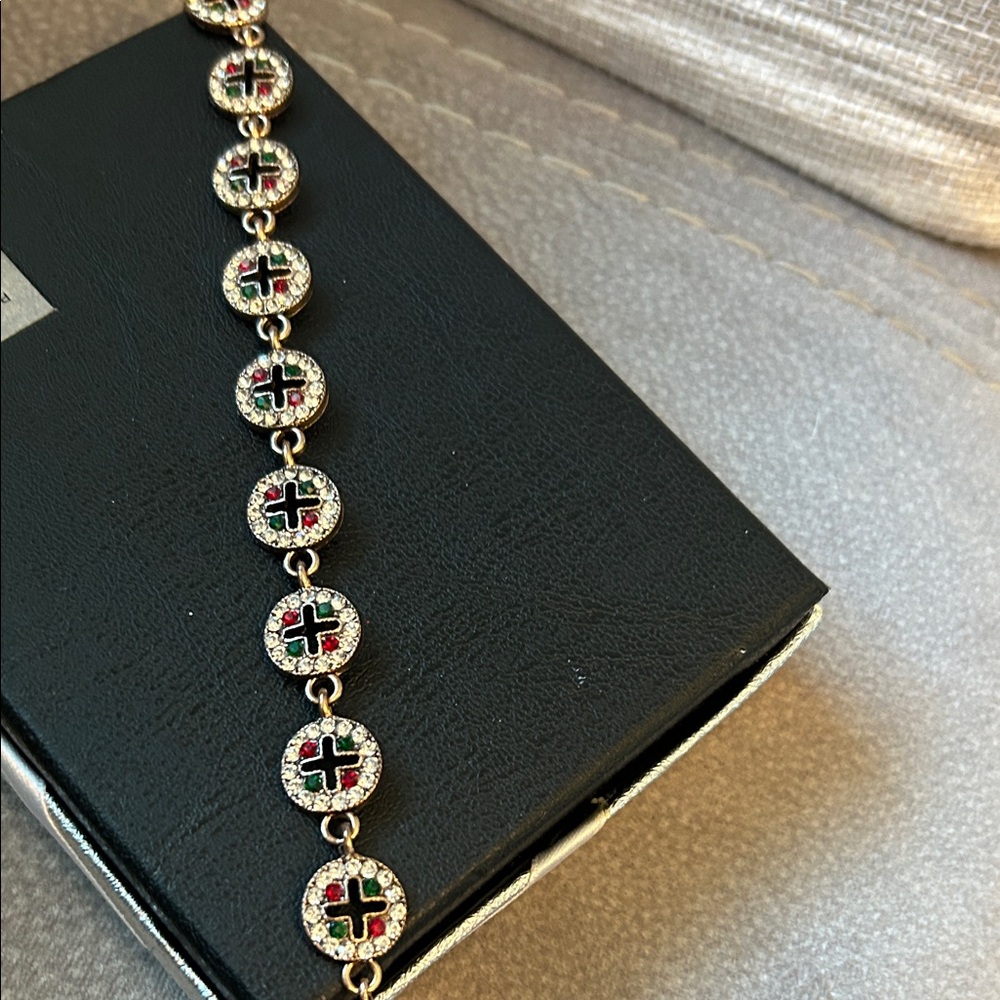 NWOT Elegant Gold and Red Cross Bracelet